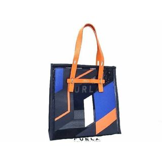 フルラ(Furla)の■極美品■ FURLA フルラ メッシュ×レザー トートバッグ ショルダー レディース ネイビー系×オレンジ系 AU7395 (トートバッグ)