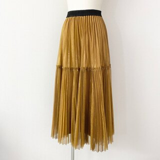 51A13 Diagram ダイアグラム シアーラメプリーツスカート 36 ゴールド フレア ウエストゴム skirt(ロングスカート)