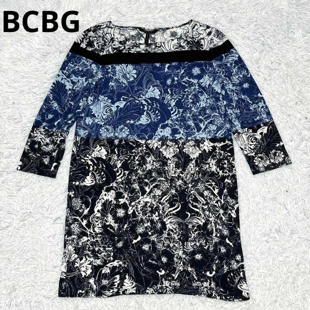 BCBGMAXAZRIA(ビーシービージーマックスアズリア)のBCBG マックスアズリア　花柄　ワンピース　ドッキング　花　七分丈 レディースのワンピース(ひざ丈ワンピース)の商品写真