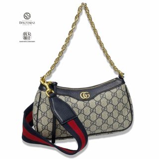 グッチ(Gucci)のグッチ オフィディア スモールハンドバッグ  GGスプリーム/レザー ネイビー 735132 チェーン ショルダー キャンバス  レディース アクセサリーポーチ 3WAY GUCCI USED【中古】【ブリルトワーゼ】【丸正質舗】【質屋】（M212149e）(ショルダーバッグ)