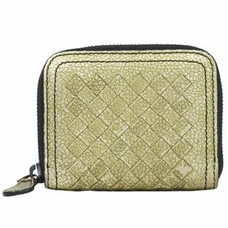 ボッテガヴェネタ(Bottega Veneta)の本物 ボッテガヴェネタ BOTTEGA VENETA イントレチャート コインケース 小銭入れ レザー ゴールド Intrecciato 財布 ウォレット 中古(コインケース)