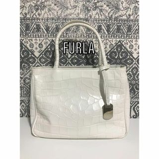 フルラ(Furla)の【美品】FURLA フルラ クロコダイルレザー トートバッグ ハンドバッグ  白(ハンドバッグ)