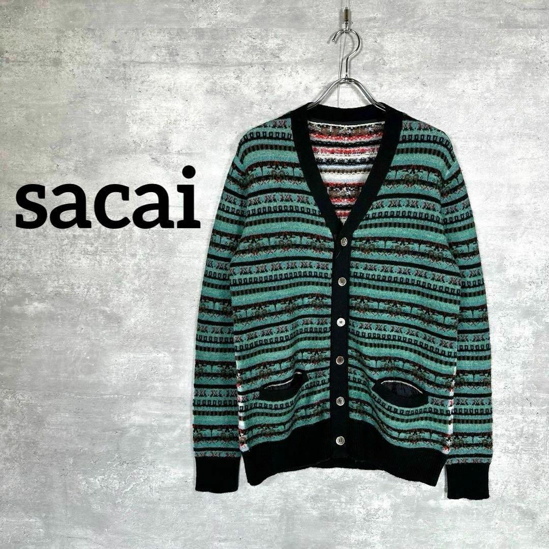 『sacai』 サカイ (2) ネイティブ柄 ウールカーディガン素材ウールキュプラ