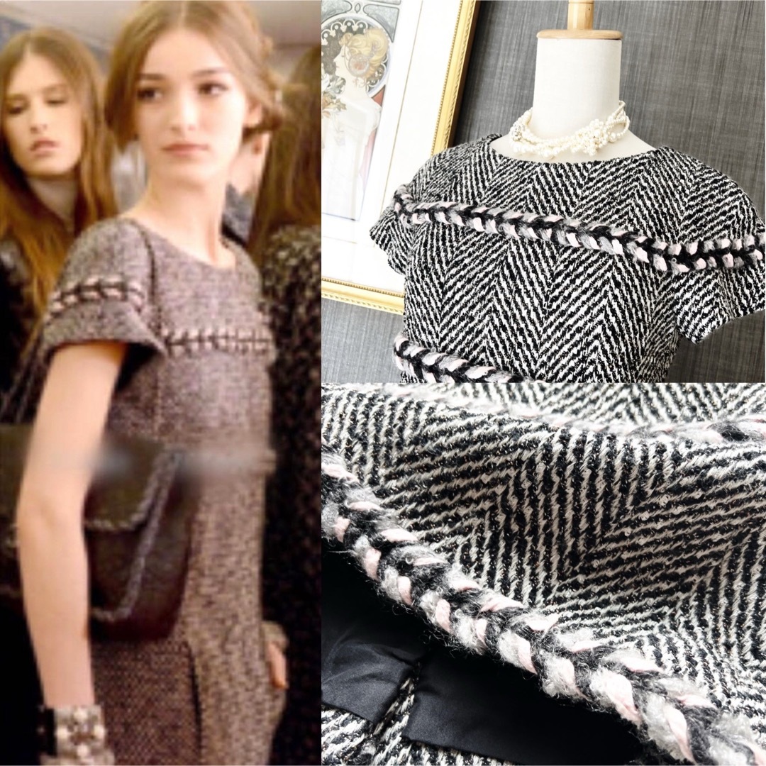 美品 CHANEL シャネル ツイード ブレード トリミング ワンピース ドレス 美品 CHANEL シャネル ツイード ブレード トリミング ワンピース ドレス
