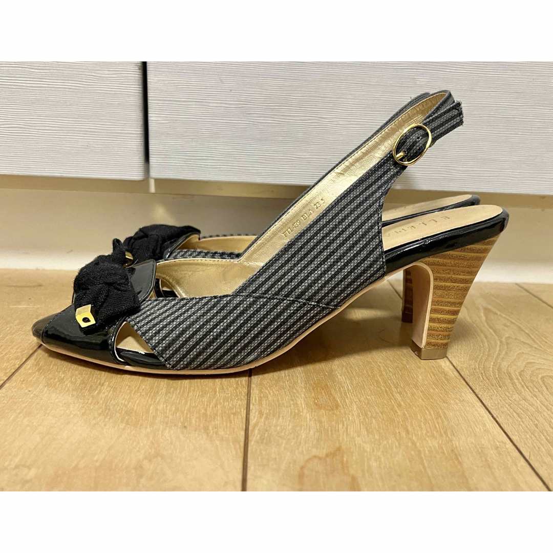 ELLEPLANET オープントゥサンダル リボン グレー 黒 ヒール レディースの靴/シューズ(サンダル)の商品写真