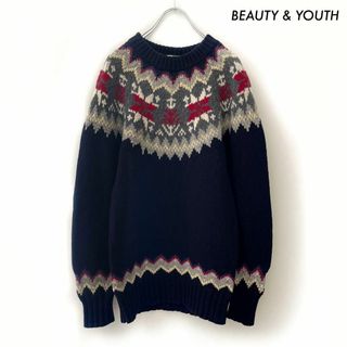 ビューティアンドユースユナイテッドアローズ(BEAUTY&YOUTH UNITED ARROWS)のBEAUTY & YOUTH★ノルディック柄 手編み風ニット ネイビー 紺(ニット/セーター)