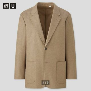 ユニクロ(UNIQLO)のUNIQLO U ジャージテーラードジャケット  34ブラウン　M(テーラードジャケット)