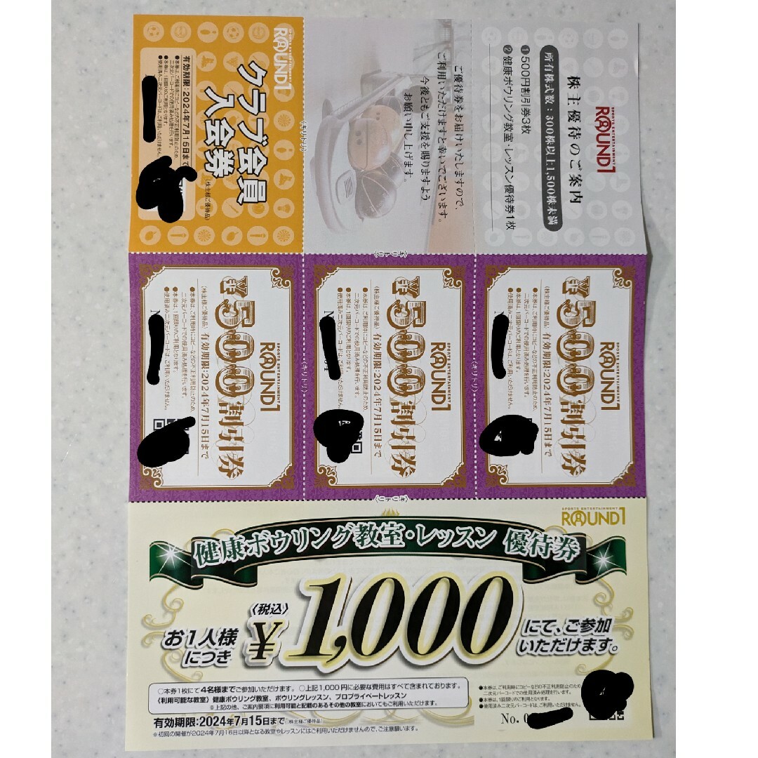 ラウンドワン 株主優待 3000円分 500円×6枚 1500円×2セット エンタメ/ホビーのエンタメ その他(その他)の商品写真