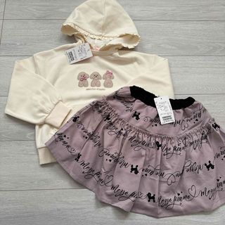 メゾピアノ(mezzo piano)の新品　メゾピアノ　プードル　パーカー　スカート　セット(Tシャツ/カットソー)