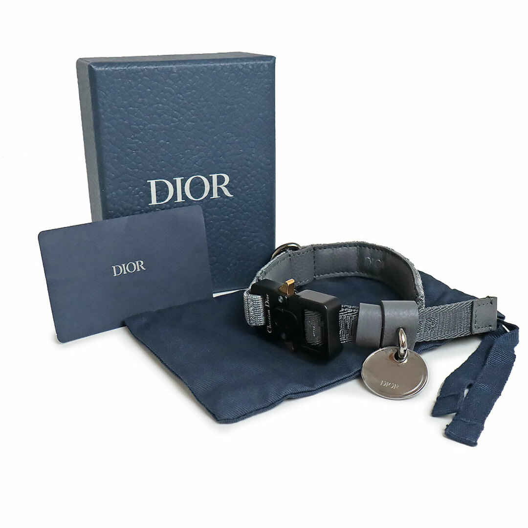 Christian Dior(クリスチャンディオール)のクリスチャンディオール ペットカラー 首輪 Sサイズ オブリーク ジャカード レザー グレー ブラック 黒 ゴールド シルバー金具 4603RUDOS 箱付 Christian Dior（未使用　展示品） その他のペット用品(犬)の商品写真