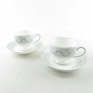 ウェッジウッド(WEDGWOOD)の美品 WEDGWOOD ウェッジウッド ドルフィンホワイト ティーカップ＆ソーサー 2客 ペア リー 銀彩 SU5183E (グラス/カップ)