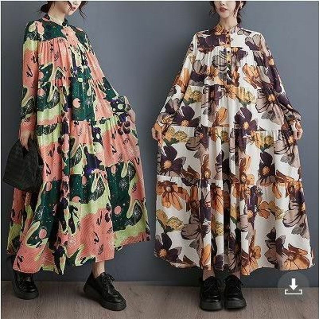 夏服新品送料込み原宿【大きいサイズ】 レディース ロング　ワンピース　花柄　春 秋冬 新品 長袖