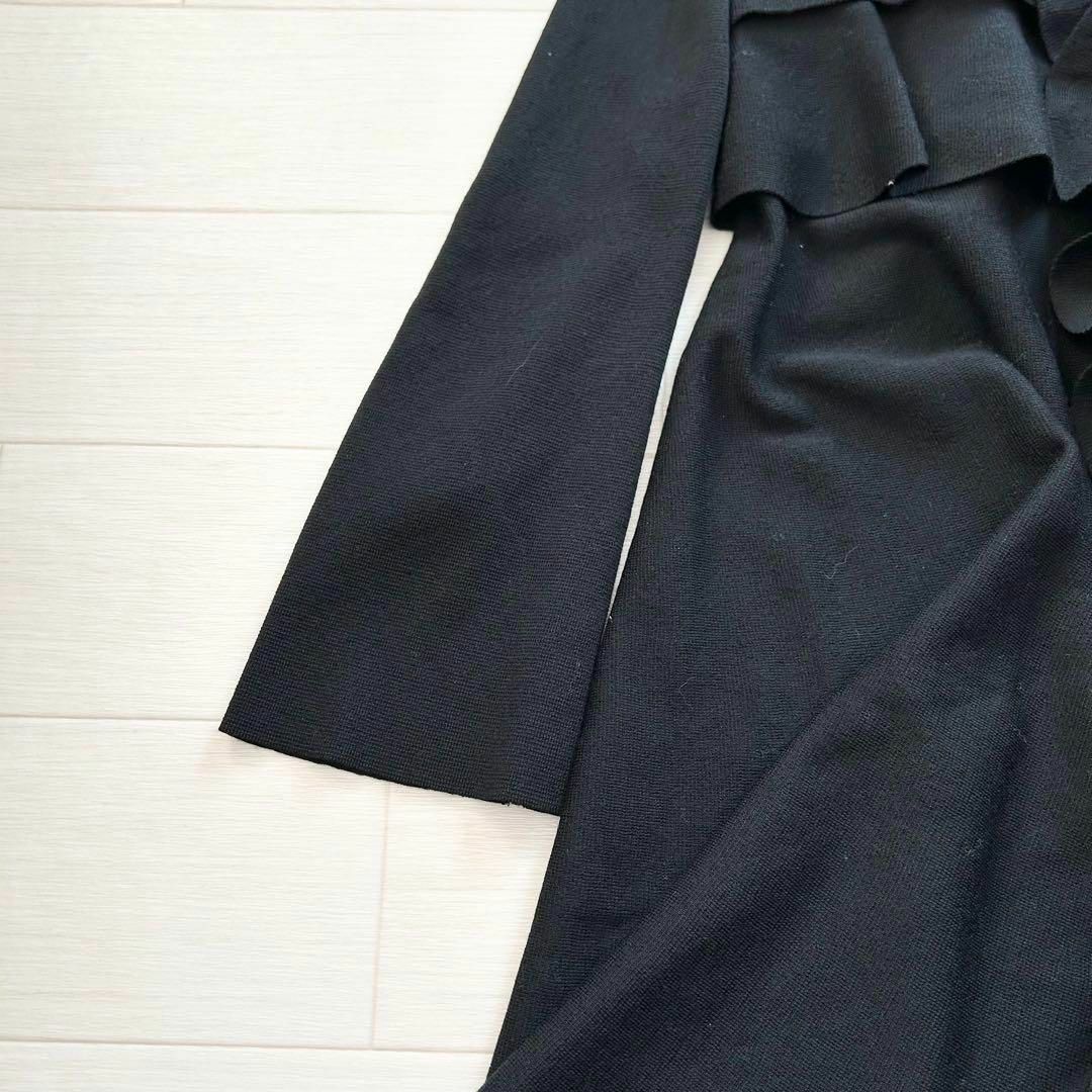 COTOO(コトゥー)のコトゥー フリル ニット ロングカーディガン 美品 ブラック 38 Mサイズ レディースのトップス(カーディガン)の商品写真