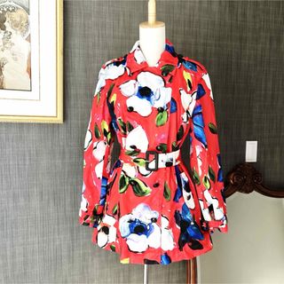 エスカーダ(ESCADA)の極美品　ESCADA エスカーダ  花柄　カラフル　ベルト付　ジャケット　コート(トレンチコート)