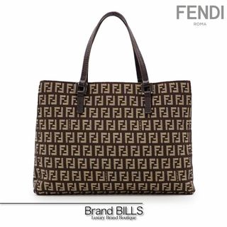 フェンディ(FENDI)の美品 フェンディ スモール ショッピングバッグ ミニトート ハンドバッグ 8BH072 ズッキーノ キャンバス レザー ベージュ ダークブラウン(トートバッグ)