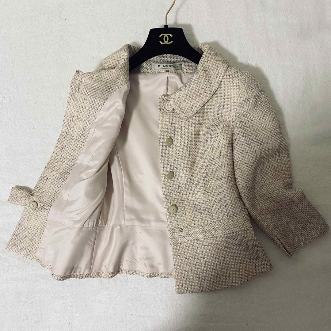 【美品】M'sグレイシー ツイード スーツ アンサンブル リボン ピンク 38