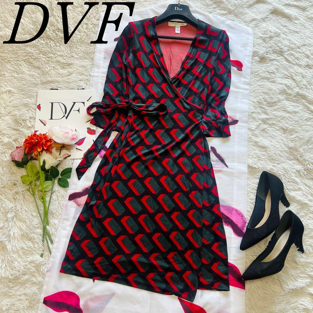 良品】DIANEvonFURSTENBERG 総柄ラップワンピース L 膝丈 良品】DIANEvonFURSTENBERG 総柄ラップワンピース L 膝丈