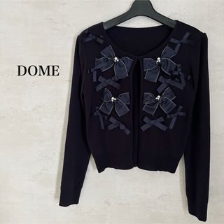 DOME✨ビジューリボンデザインカーディガン紺【新品同様】(カーディガン)