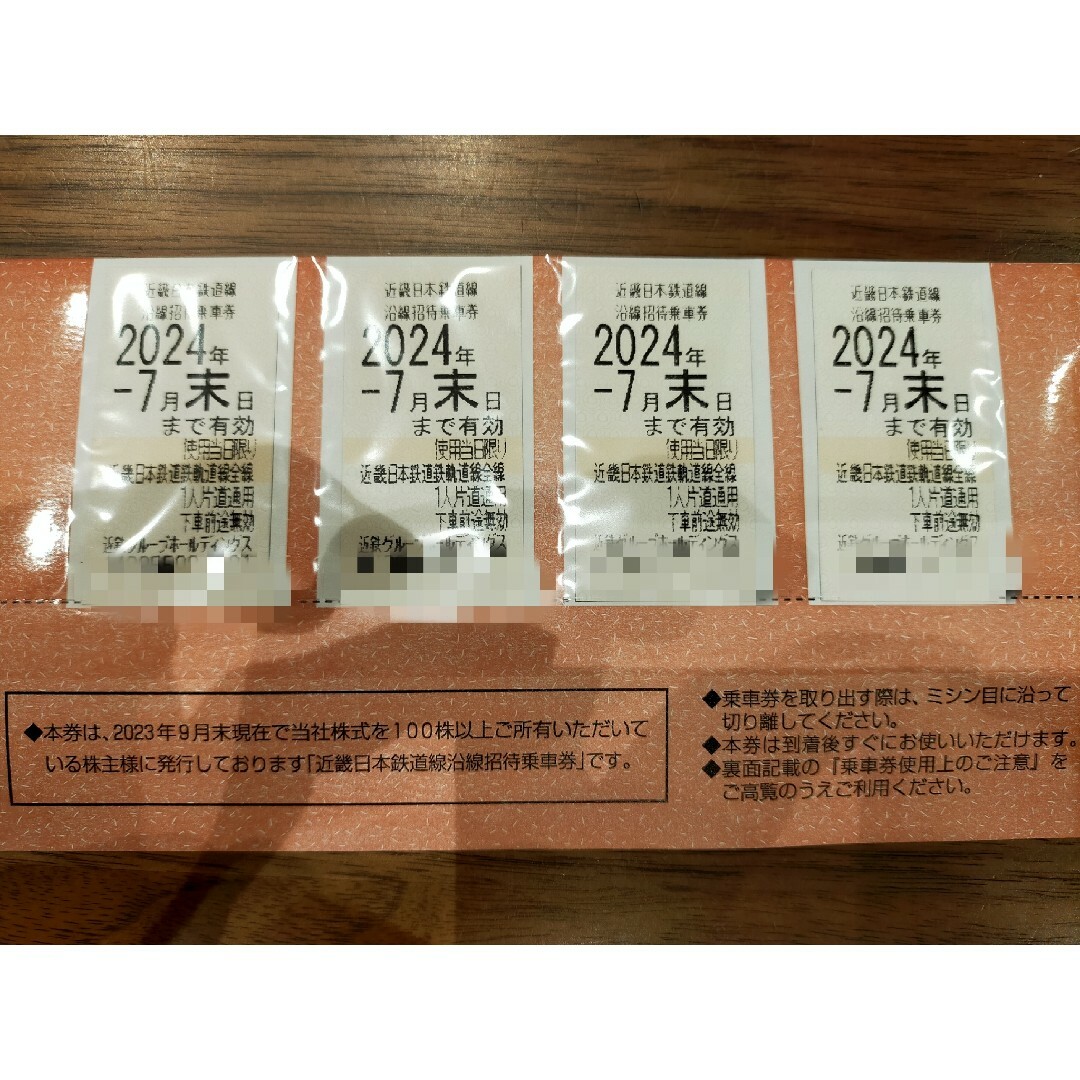 近畿日本鉄道線沿線招待乗車券　4枚2024年7月末まで