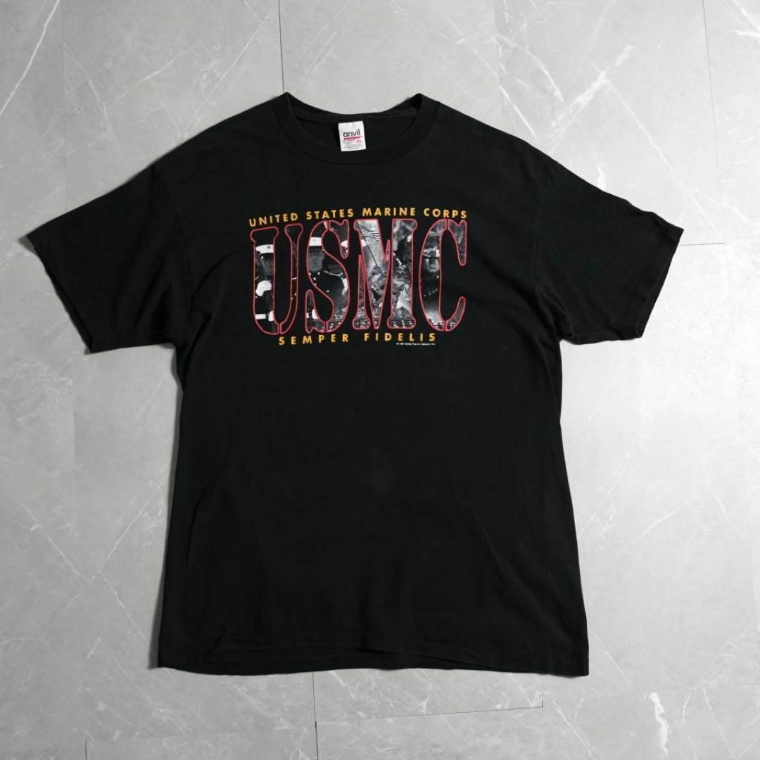 Anvil(アンビル)のアンビル　90s XLサイズ　Tシャツ　USMC ミリタリープリント　ブラック メンズのトップス(Tシャツ/カットソー(半袖/袖なし))の商品写真