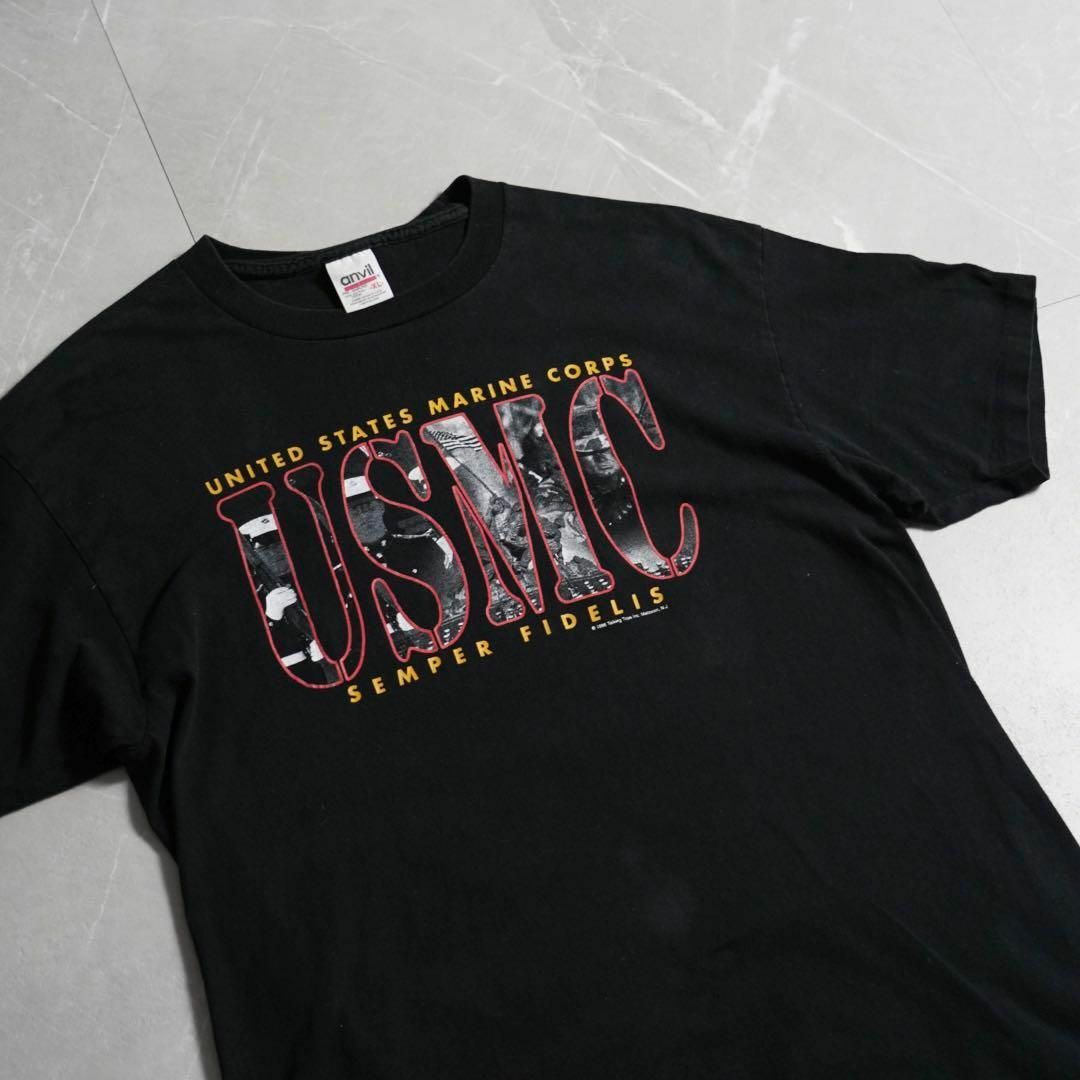 Anvil(アンビル)のアンビル　90s XLサイズ　Tシャツ　USMC ミリタリープリント　ブラック メンズのトップス(Tシャツ/カットソー(半袖/袖なし))の商品写真
