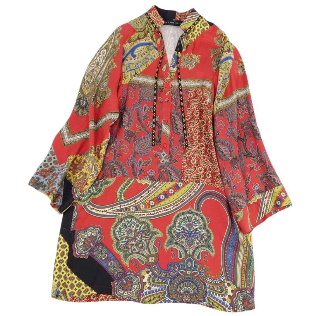 ETRO(エトロ)の美品 エトロ ETRO ワンピース ドレス ロングスリーブ 長袖 ペイズリー柄 シルク トップス レディース 42(M相当) マルチカラー レディースのワンピース(ひざ丈ワンピース)の商品写真