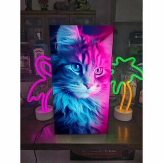 【Lサイズ】にゃんこ 猫 ねこ キャット アート 看板 置物 雑貨 ライトBOX(猫)