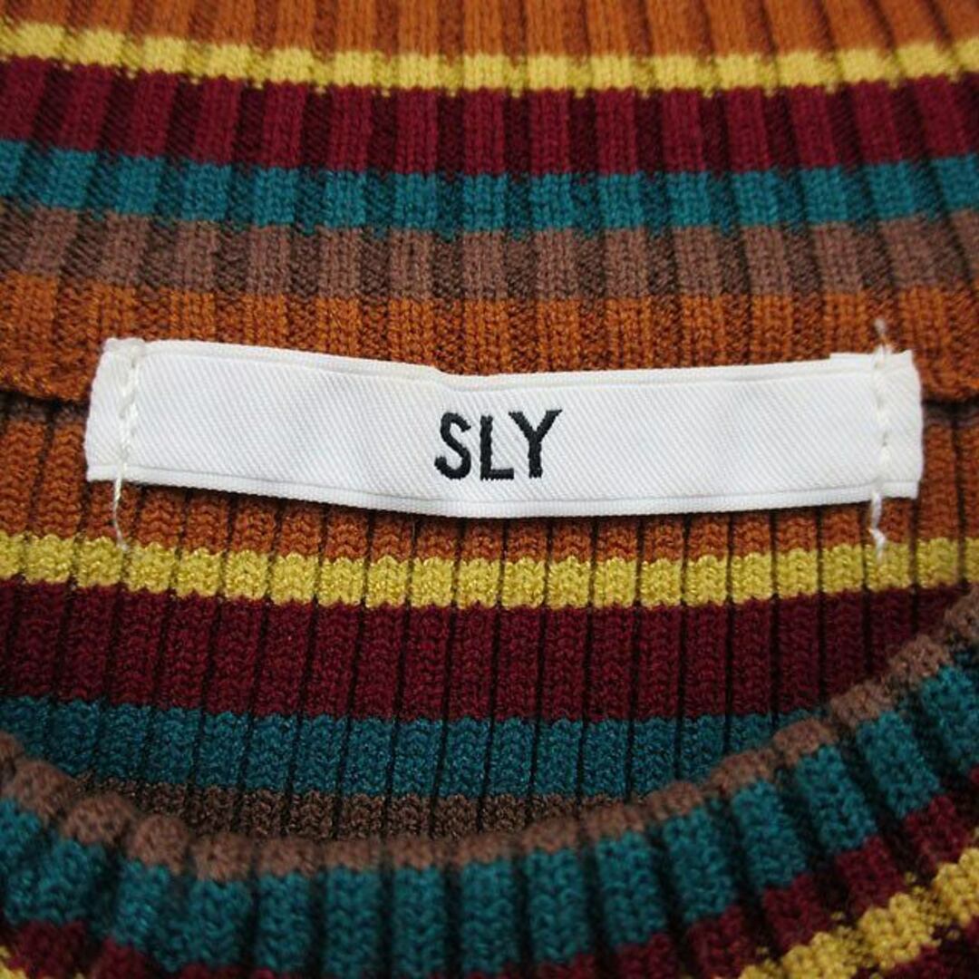 SLY(スライ)のスライ SLY リブ ニット ワンピース ミニ 長袖 ボーダー 1 ブラウン 茶 レディースのワンピース(ミニワンピース)の商品写真