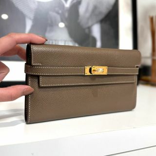 エルメス(Hermes)の美品 エルメス ケリーウォレット ヴォーエプソン エトゥープ D刻印(財布)