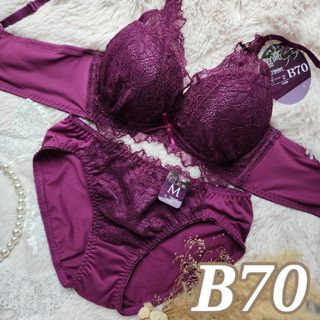 №376【B70】エレガンスフラワーレース育乳脇高ブラジャー&フルバックショーツ(ブラ&ショーツセット)