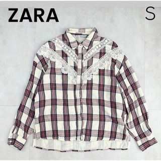 ザラ(ZARA)の【ZARA】ザラ チェック レース 赤 綿 シャツ ブラウス ガーゼ(シャツ/ブラウス(長袖/七分))