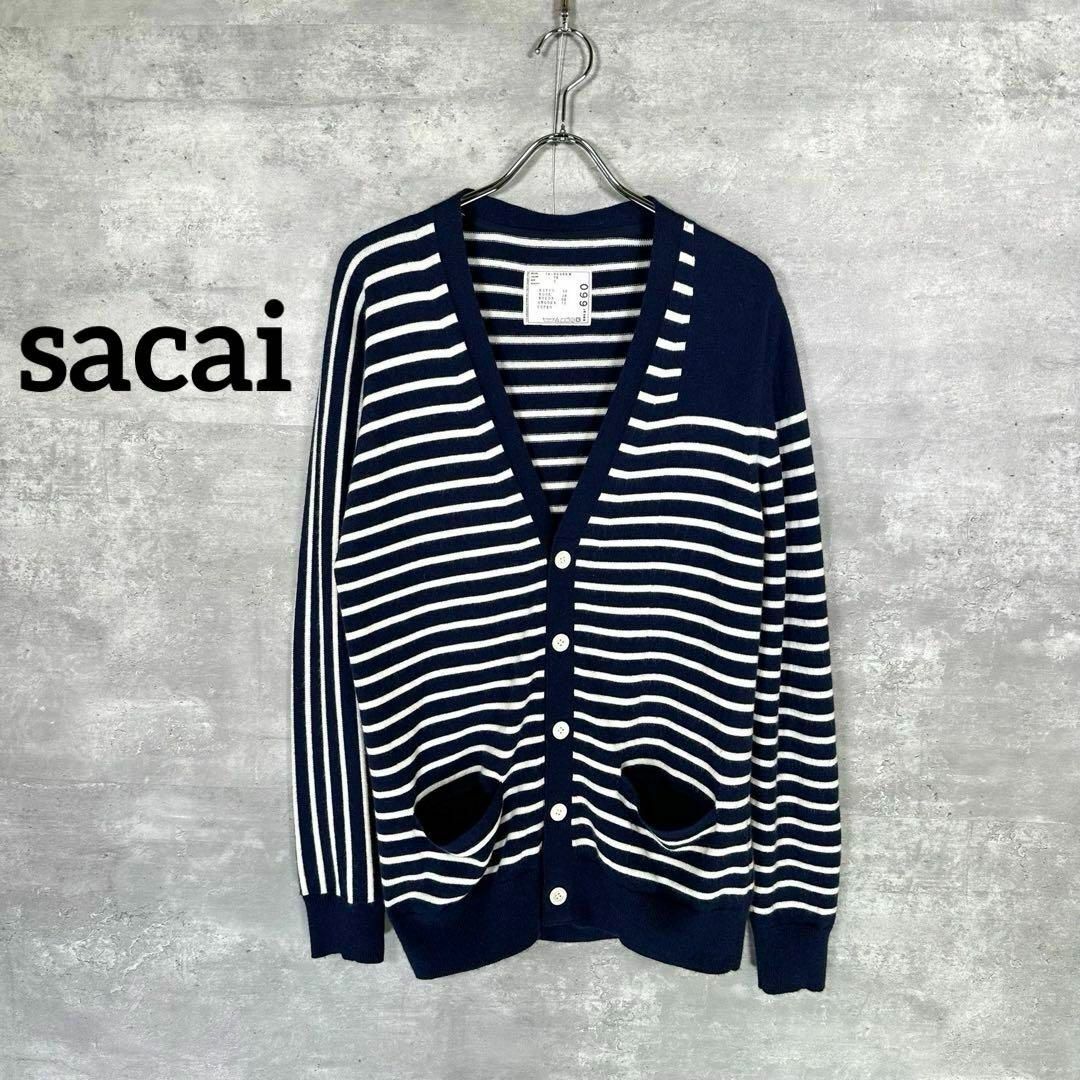 『sacai』 サカイ (2) ボーダーカーディガン / ネイビーカラーネイビー