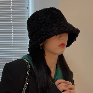 《新品》 もこもこハット もこもこ帽子 ハット 帽子 ブラック 韓国ファッション(ハット)