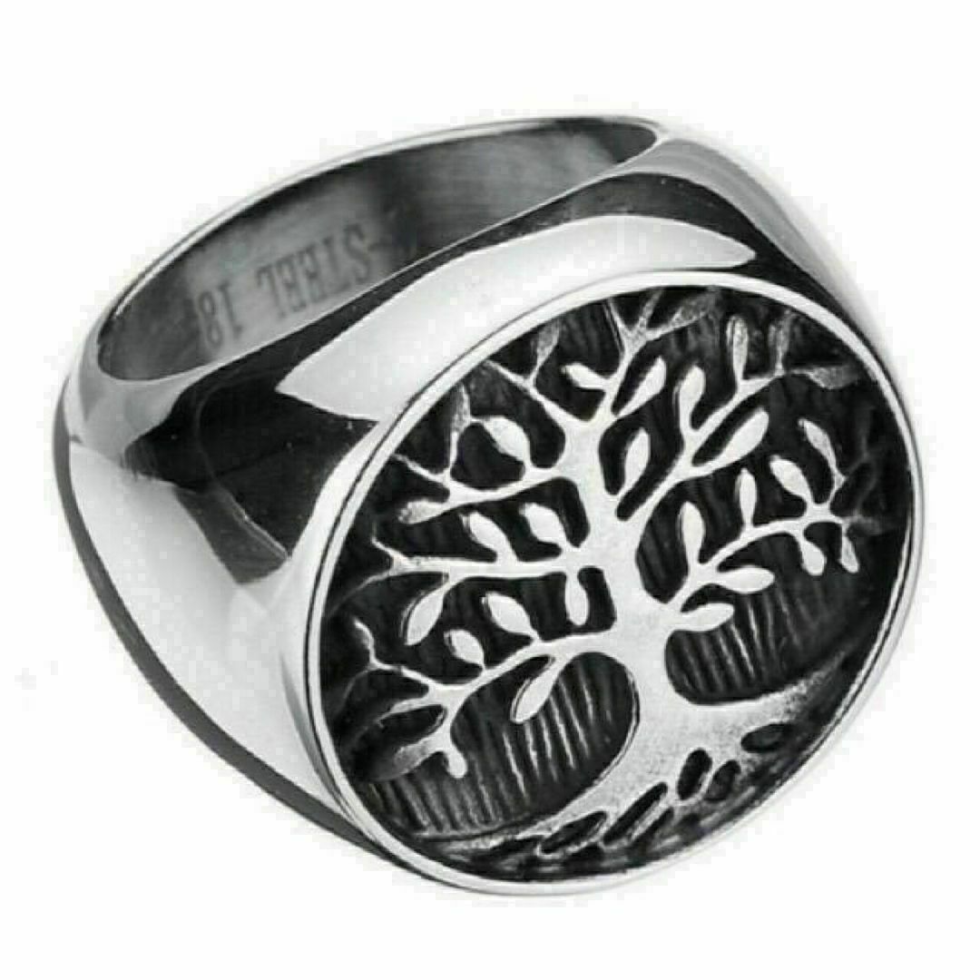 【A073】リング　メンズ　指輪　シルバー　チタン　木　お洒落　20号 メンズのアクセサリー(リング(指輪))の商品写真
