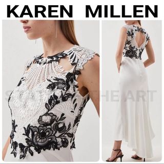 カレンミレン(Karen Millen)のKAREN MILLEN ギピュール レース サテン マキシドレス(ロングワンピース/マキシワンピース)