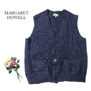 マーガレットハウエル(MARGARET HOWELL)の良品 MARGARET HOWELL ニットベスト L ネイビー 麻 カシミヤ(ベスト)