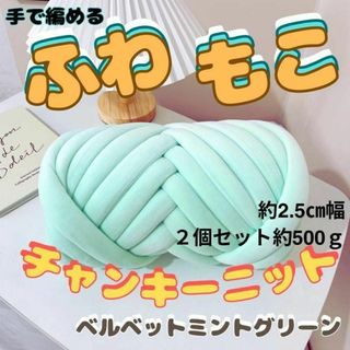 チャンキーニット 約250ｇ２個（約2.5幅16ｍ）ベルベット ミント グリーン(生地/糸)