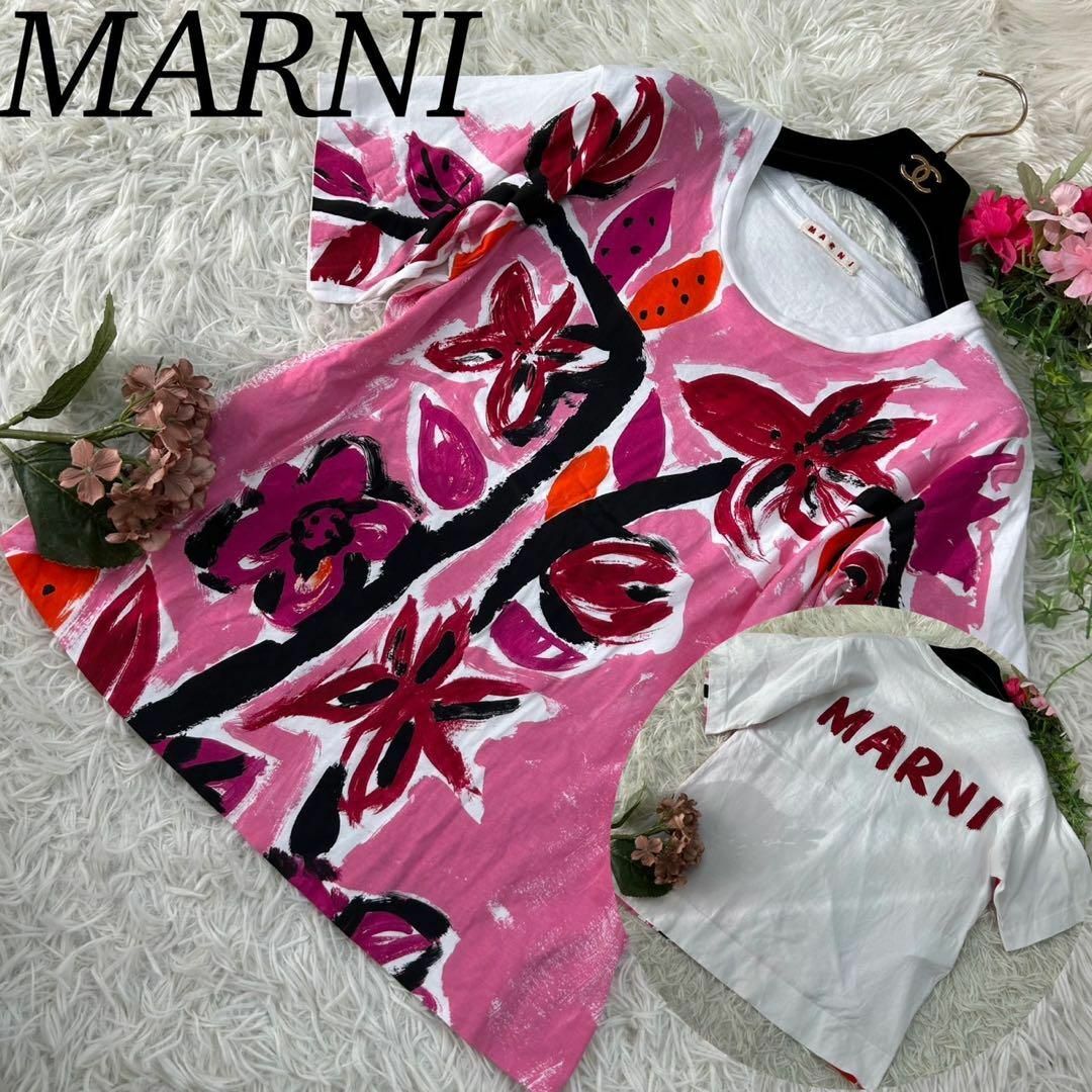 MARNI マルニ レディース Mサイズ 花柄 バックロゴ 半袖 Tシャツトップス
