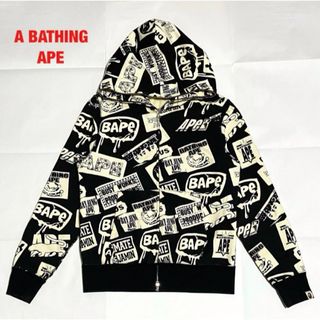 アベイシングエイプ(A BATHING APE)の【希少】A BATHING APE　ミックスロゴパーカー　フルジップ　大猿ロゴ(パーカー)