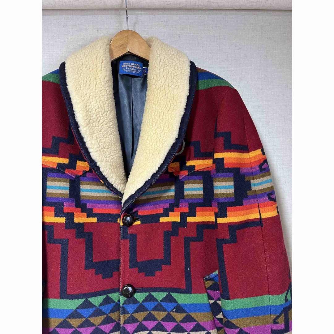 PENDLETON(ペンドルトン)の古着 PENDLETON ウールコート USA製 ネイティブパターン メンズのジャケット/アウター(チェスターコート)の商品写真