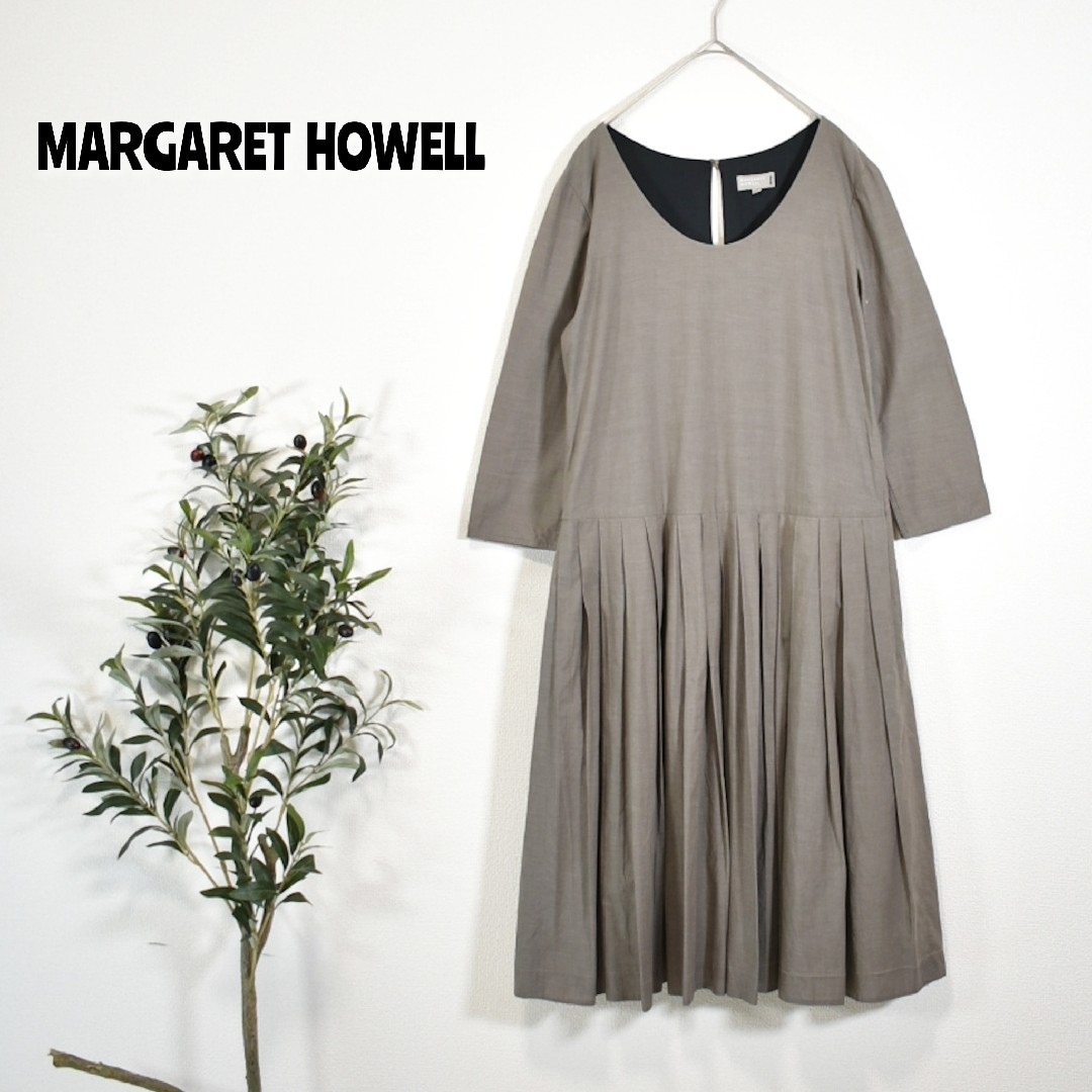 ロングワンピース/マキシワンピース★MARGARET HOWELL マーガレットハウエル★ロングプリーツワンピース