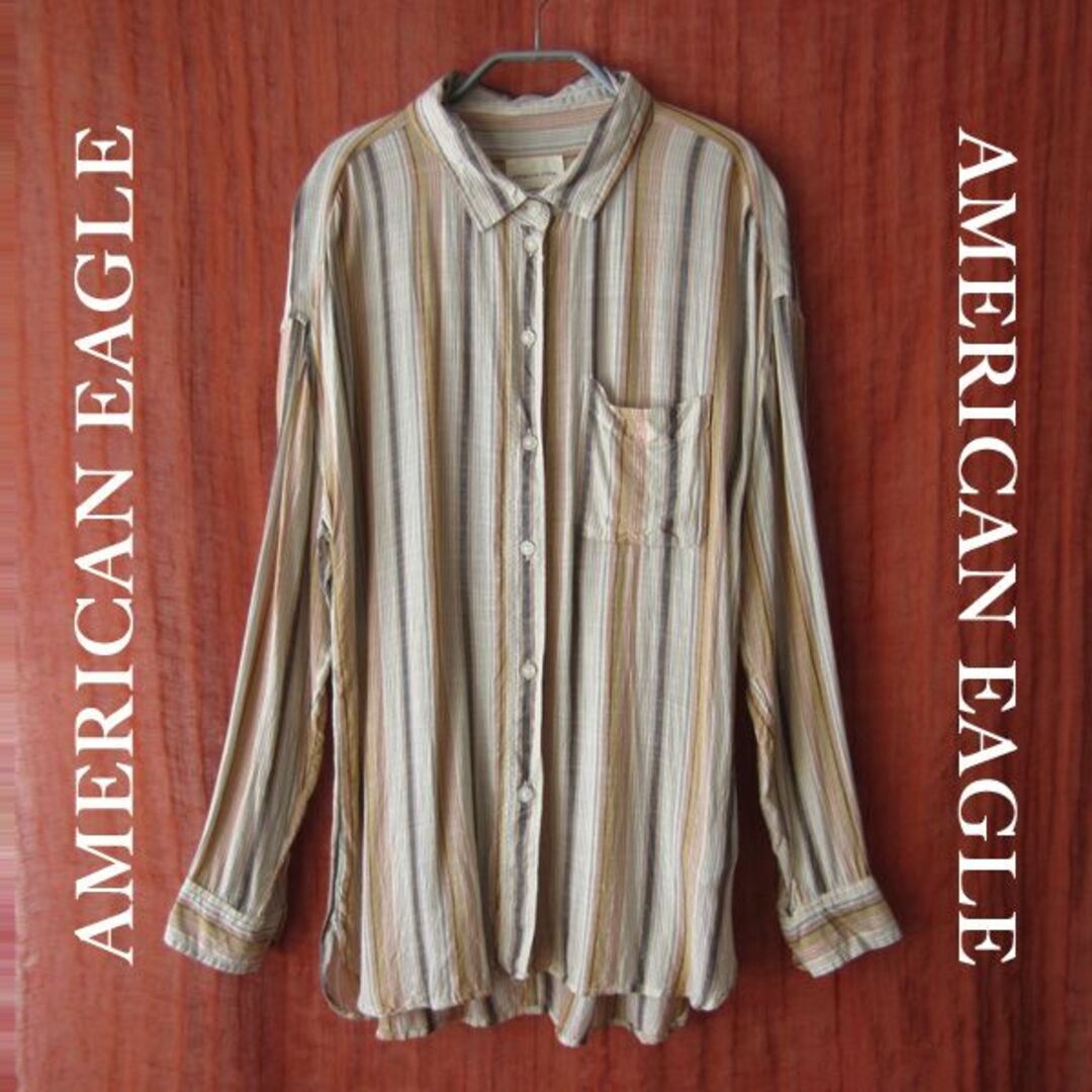 American Eagle(アメリカンイーグル)のAMERICAN EAGLE／アメリカンイーグル　ストライプ柄　薄手　長袖シャツ レディースのトップス(シャツ/ブラウス(長袖/七分))の商品写真