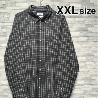 シャツ(shirts)のUSA古着　ドレスシャツ　XXL　ボタンダウン　ダークグレー　チェック柄　長袖(シャツ)