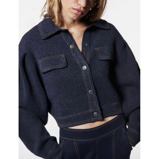 ザラ(ZARA)の【1度着用❤️】ZARA デニム風ニットジャケットＳ✨✨✨(カーディガン)