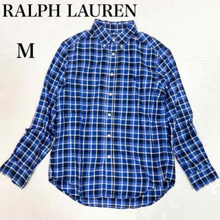 ラルフローレン(Ralph Lauren)のRALPH LAUREN チェック長袖シャツ ホースロゴ 刺繍　ブルー　Mサイズ(シャツ/ブラウス(長袖/七分))