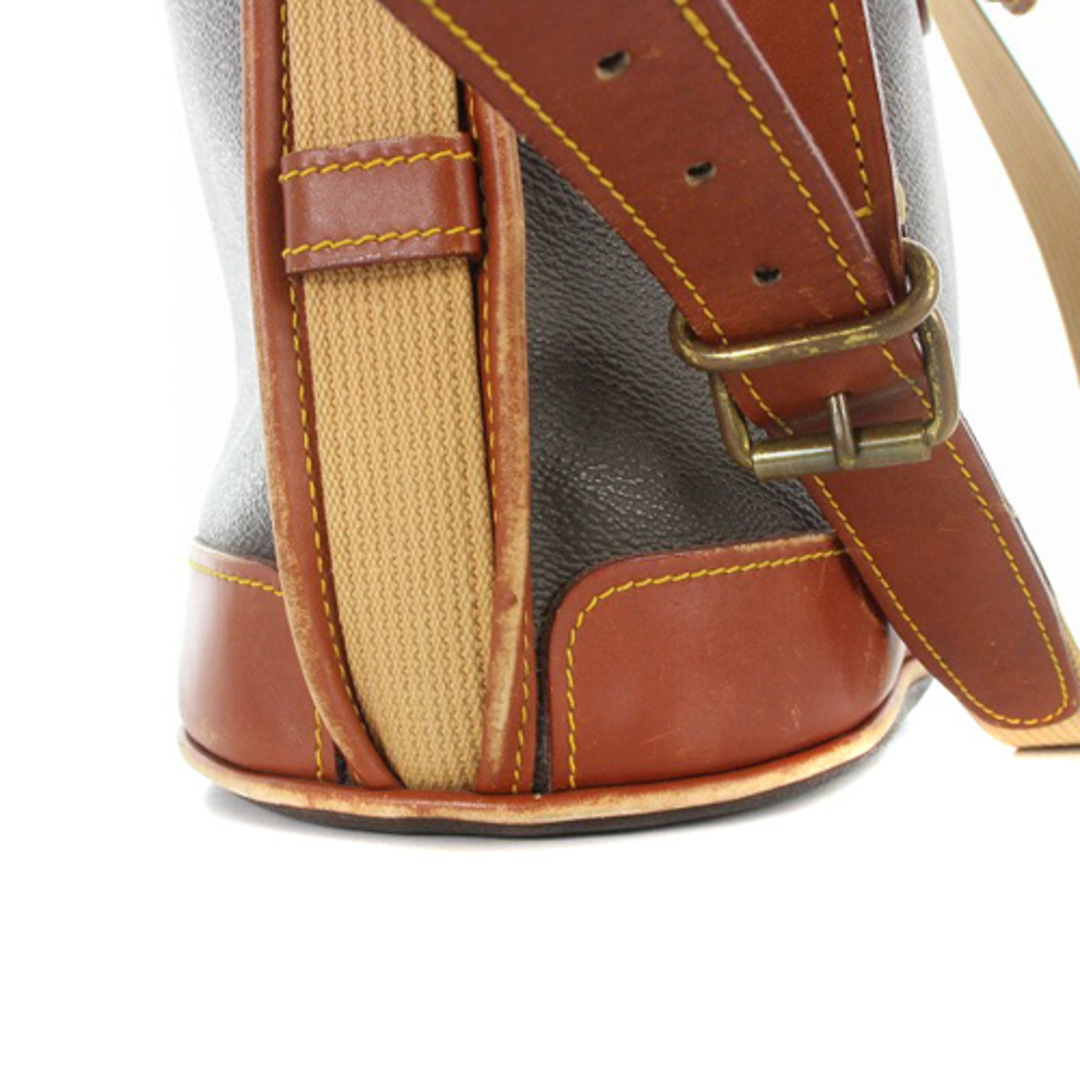 HUNTING WORLD(ハンティングワールド)のハンティングワールド 巾着型 ショルダーバッグ レザー 切替 ロゴ 茶色 レディースのバッグ(ショルダーバッグ)の商品写真