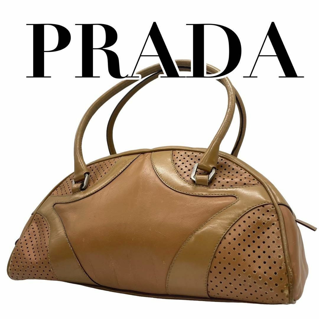 PRADA プラダ　ハンドバッグ　ボーリングバッグ　本革　レザー　茶付属品無