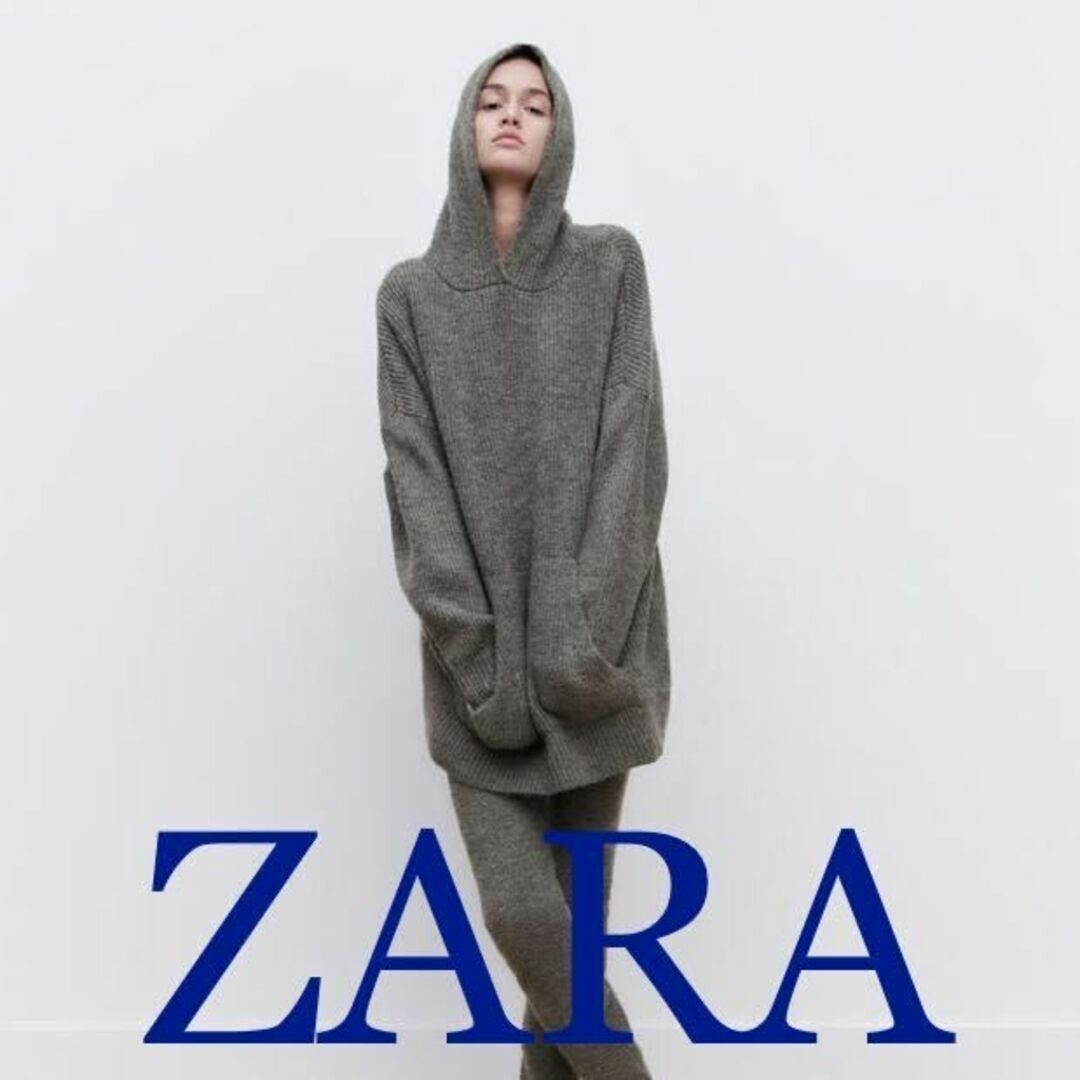 ZARA(ザラ)のタグ付 ZARA ザラ M オーバーサイズニットパーカー グレー セーター レディースのトップス(ニット/セーター)の商品写真