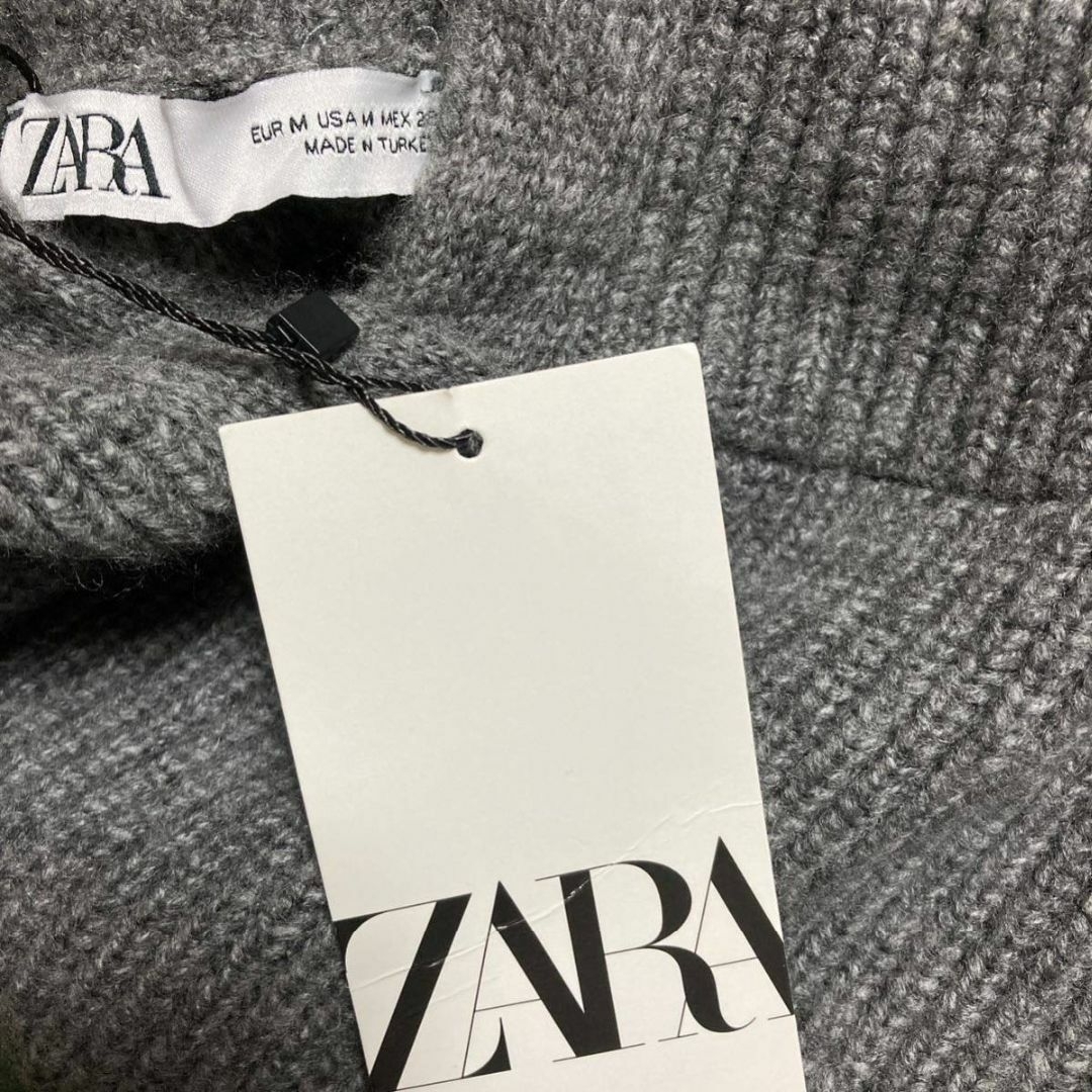 ZARA(ザラ)のタグ付 ZARA ザラ M オーバーサイズニットパーカー グレー セーター レディースのトップス(ニット/セーター)の商品写真