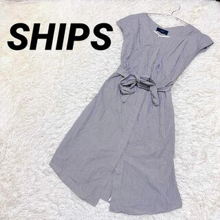 【SHIPS】シップス（F）シャツワンピース ストライプ柄 ベルト付き(ひざ丈ワンピース)